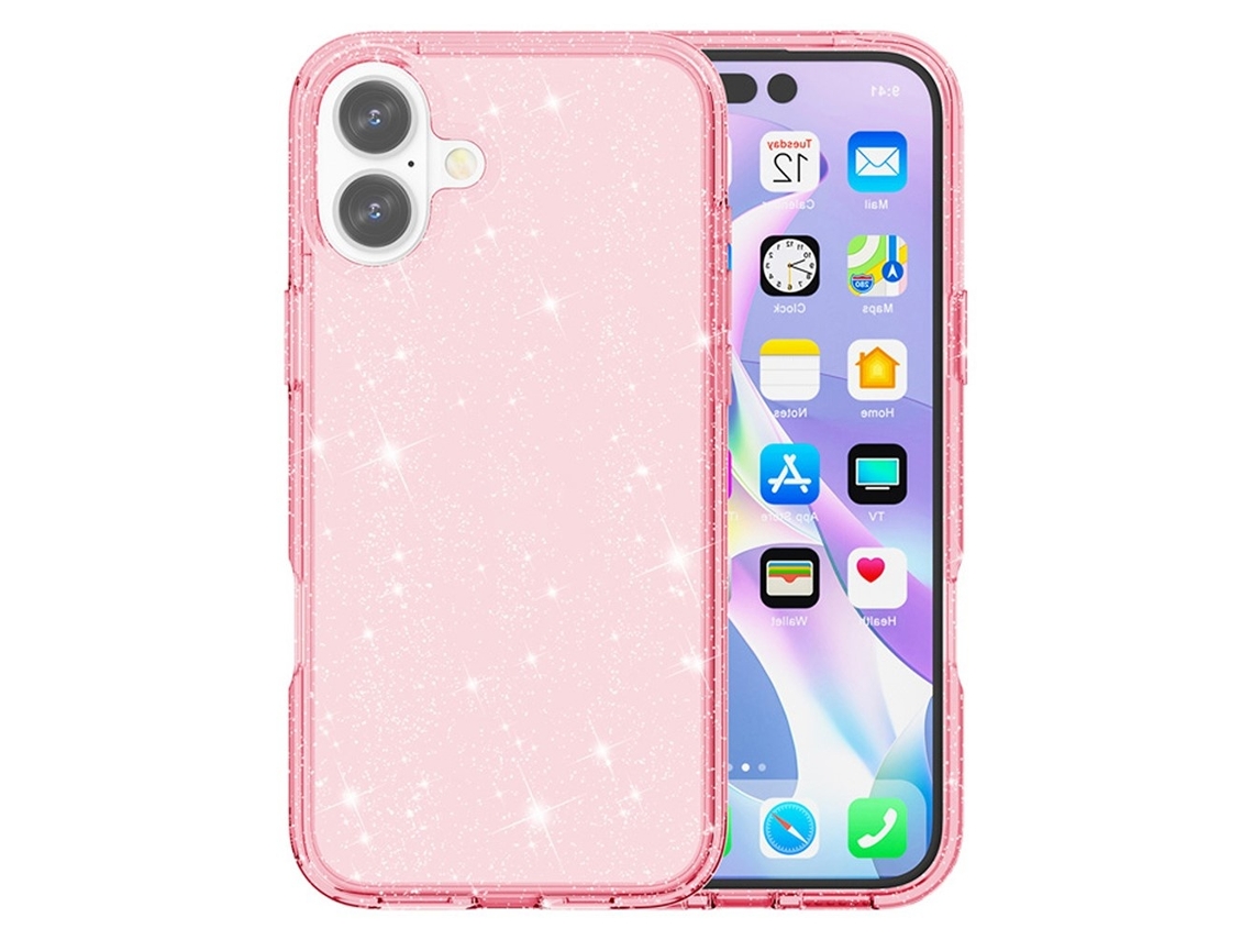Capa Híbrida Com Glitter Rosa Para Iphone 17