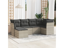 Vidaxl 6 Pcs Conj. Sofás Jardim Com Almofadões Vime Pe Cinzento-claro
