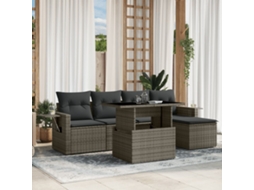 Vidaxl 6 Pcs Conjunto Sofás De Jardim Com Almofadões Vime Cinzento