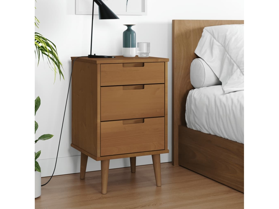Vidaxl Mesa De Cabeceira Molde 40x35x65 Cm Pinho Maciço Castanho