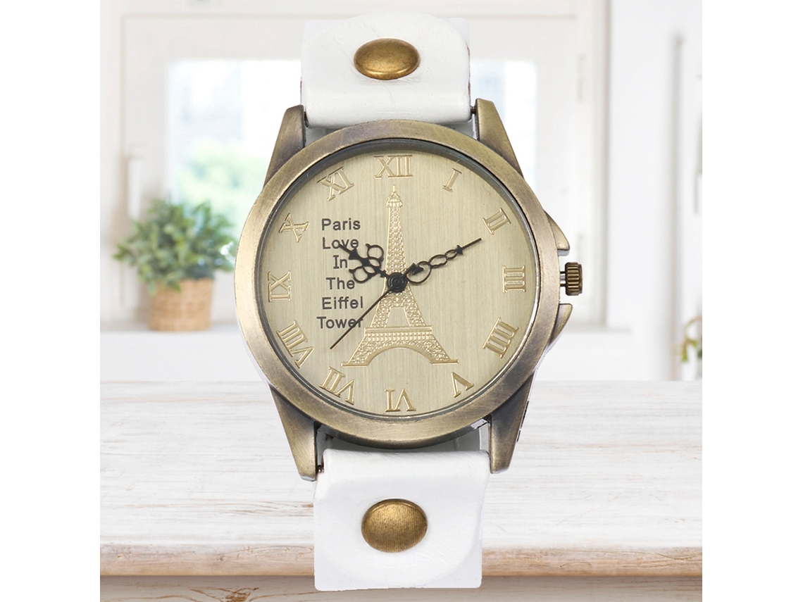 Reloj De Cuarzo De Piel Pu Redondo Estilo Retro Punk Con Números Romanos Unisex (blanco)