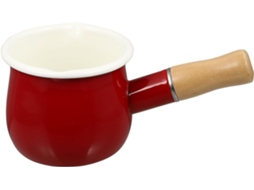 Pote De Leite Esmaltado Vermelho Estilo Japonês E Panela Sopa Espessada Para Cozinhar No Fogão, Adequado Sobremesas Preparação Comida Bebê