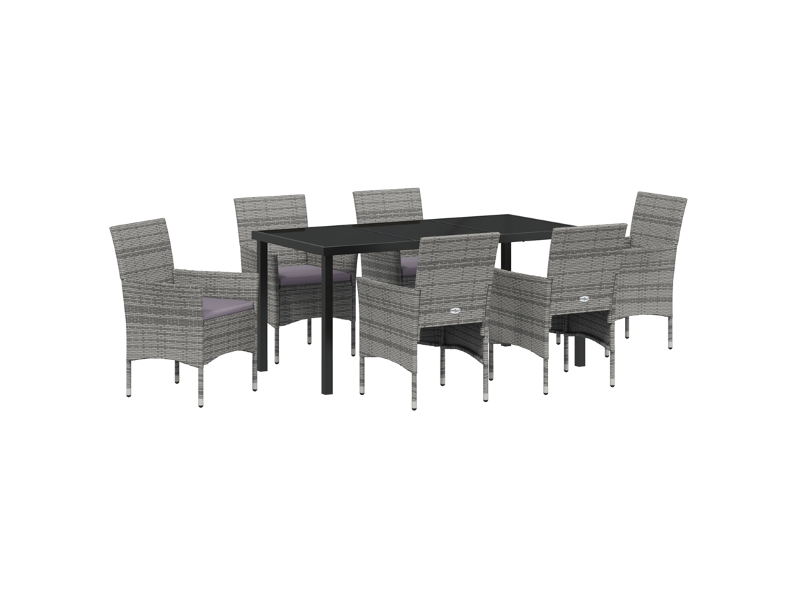 Conjunto 7 De Jantar Jardim Vidaxl Cinza Rattan Pe