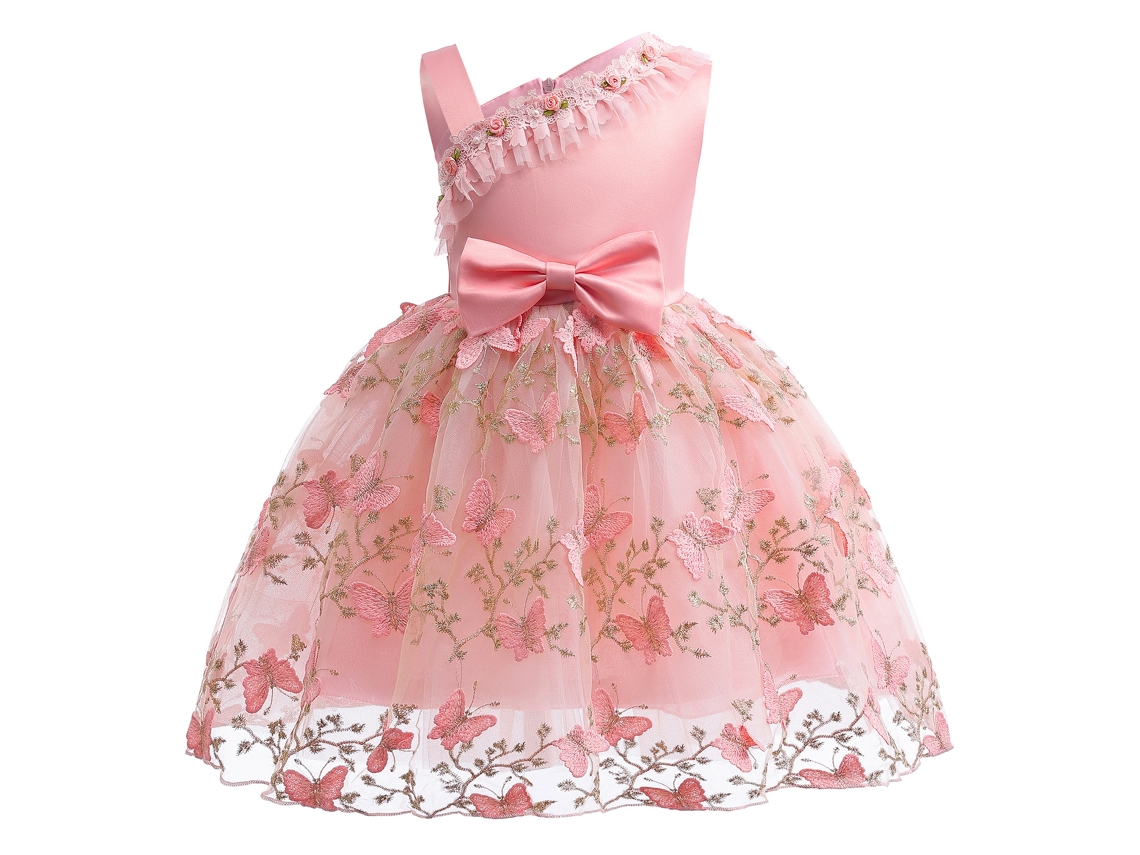 Vestido NNJXD Princesa Ombro Bordado Poliéster para Menina (140 cm