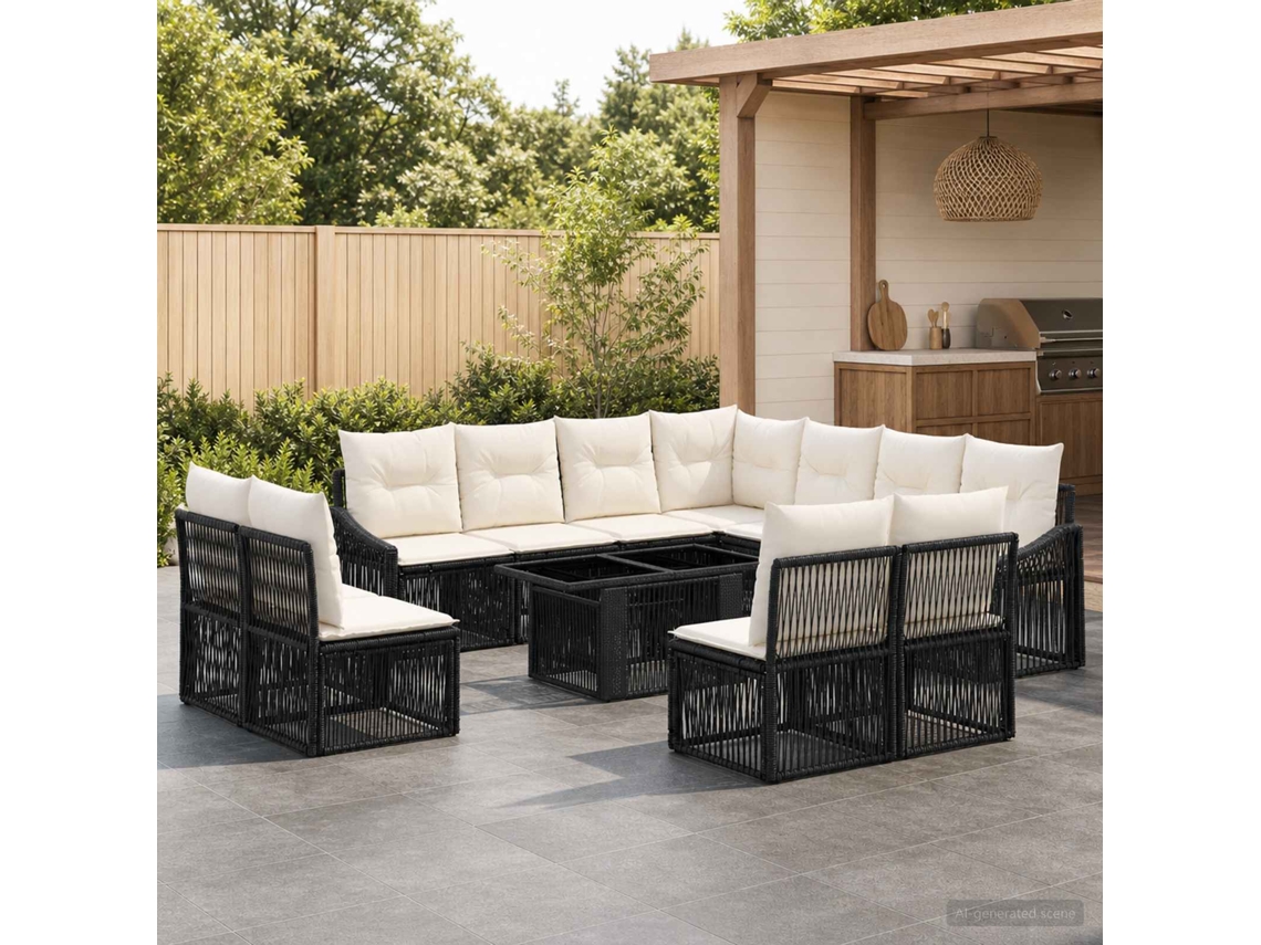 Vidaxl Conjunto De Sofá De Jardim 12 Unid. Preto E Branco Creme