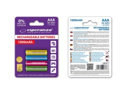 Pilhas Recarregáveis ​​ESPERANZA Aaa 1000mah, Pacote com 4 Unidades, Cores Sortidas.