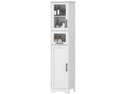 Coluna de Casa de Banho com Porta de Vidro, Prateleiras Ajustáveis, Gaveta, 40x31x170 Cm Branco ORBITRA COMMERCE