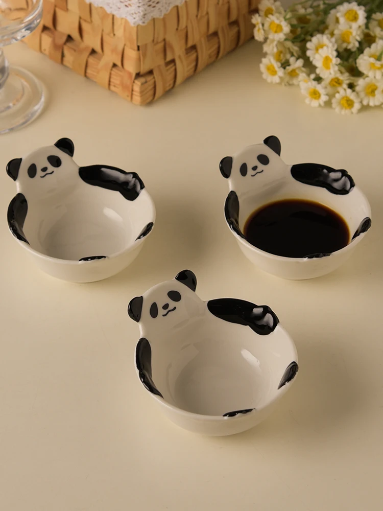 (3 Peças, 10 Cm Cada) Tigelas Pequenas De Cerâmica Em Formato De Panda Para Molhos, Muito Fofas.