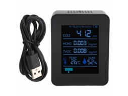Detector De Qualidade Do Ar Bluetooth 5 Em 1 Com Co2 Temp Umidade Preto