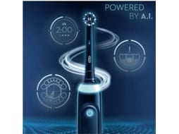 Escova de Dentes Elétrica ORAL-B Genius X Preto (20.000 rpm) — Inteligência artificial que reconhece o estilo de escovagem, Sensores de movimento integrados, cerdas com ângulos perfeitos, temporizador de 2 minutos, controlo de pressão nas gengivas, 6 modos de escovagem e SmartRing personalizado