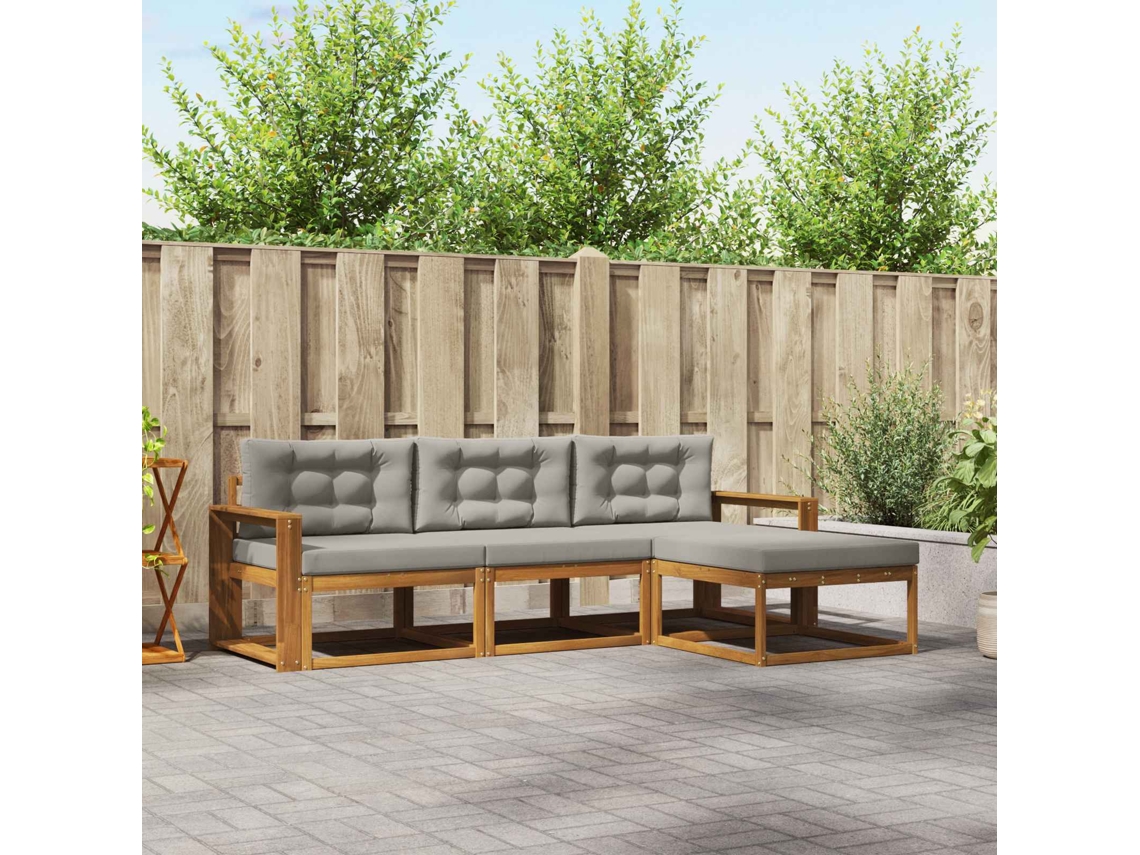 Vidaxl Conjunto De Sofás Para Exterior 4 Pcs Cinza Natural E Claro