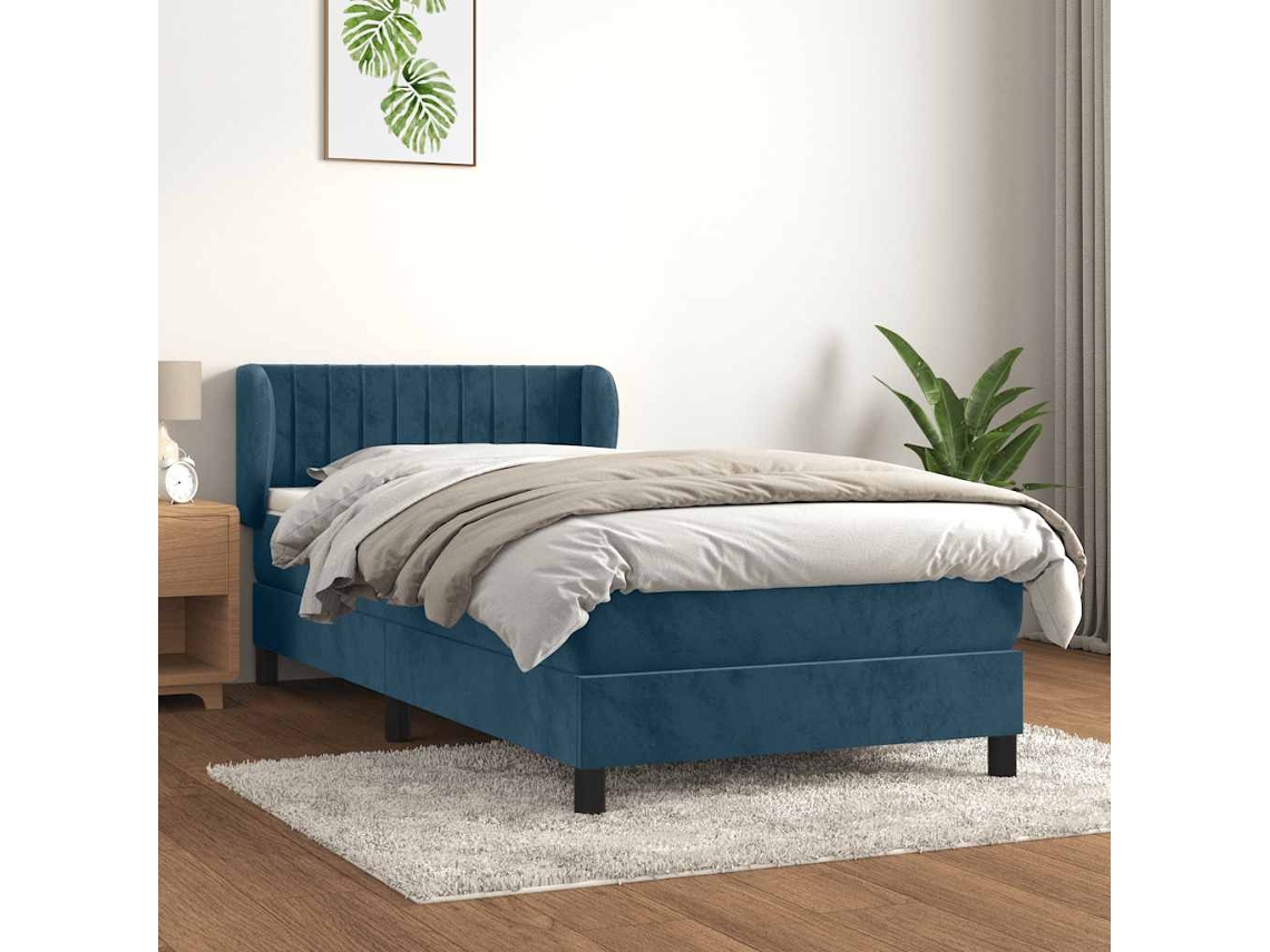 Vidaxl Cama Com Molas/colchão 90x200 Cm Veludo Azul-escuro