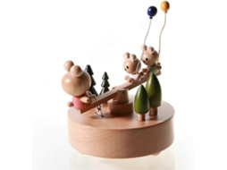 Caixa de Música em Madeira com Manivela Cena Coelhos, Presente Ideal para Aniversário e Natal AQUAFORGE