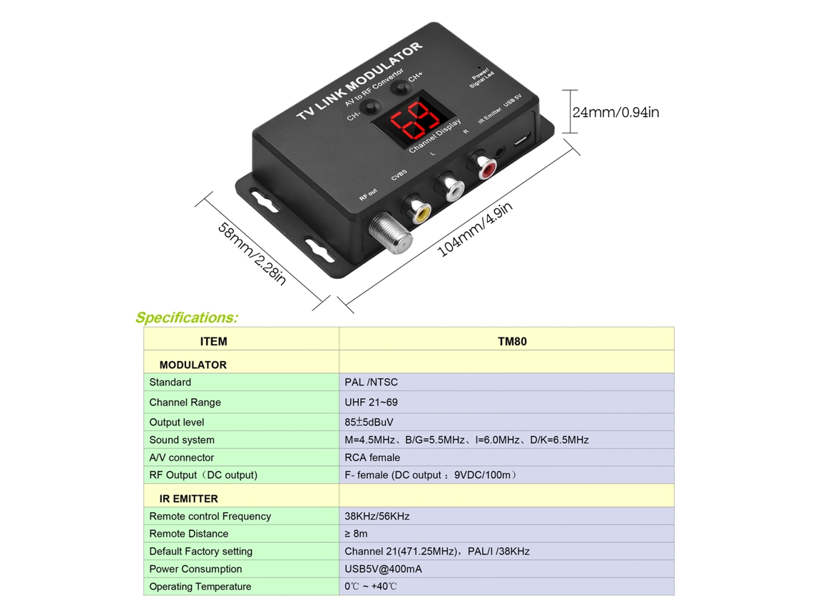 TM80 TV Link Modulator AV para Compartilhamento de SBT, DVD com Controle Remoto | S/MARCA