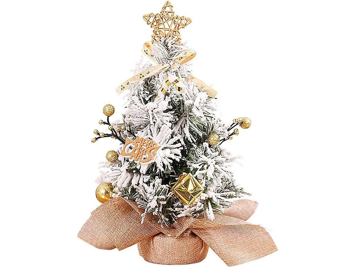 Árbol De Navidad Artificial Mini De Mesa Con Frutos Dorados Y Copos De Nieve