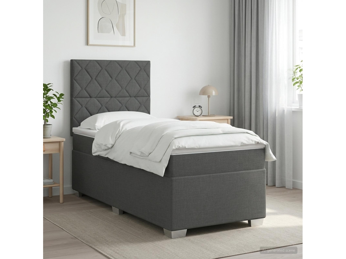 Vidaxl Cama Box Spring Com Colchão Cinzento-escuro Individual Tecido