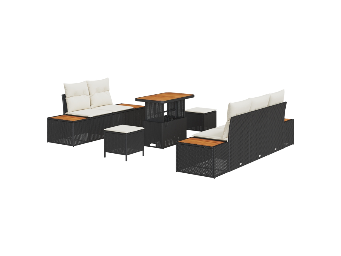 Conjunto 8 Sofá De Jardim Vidaxl Preto Vime Pe (90 X 55 X 71 Cm)