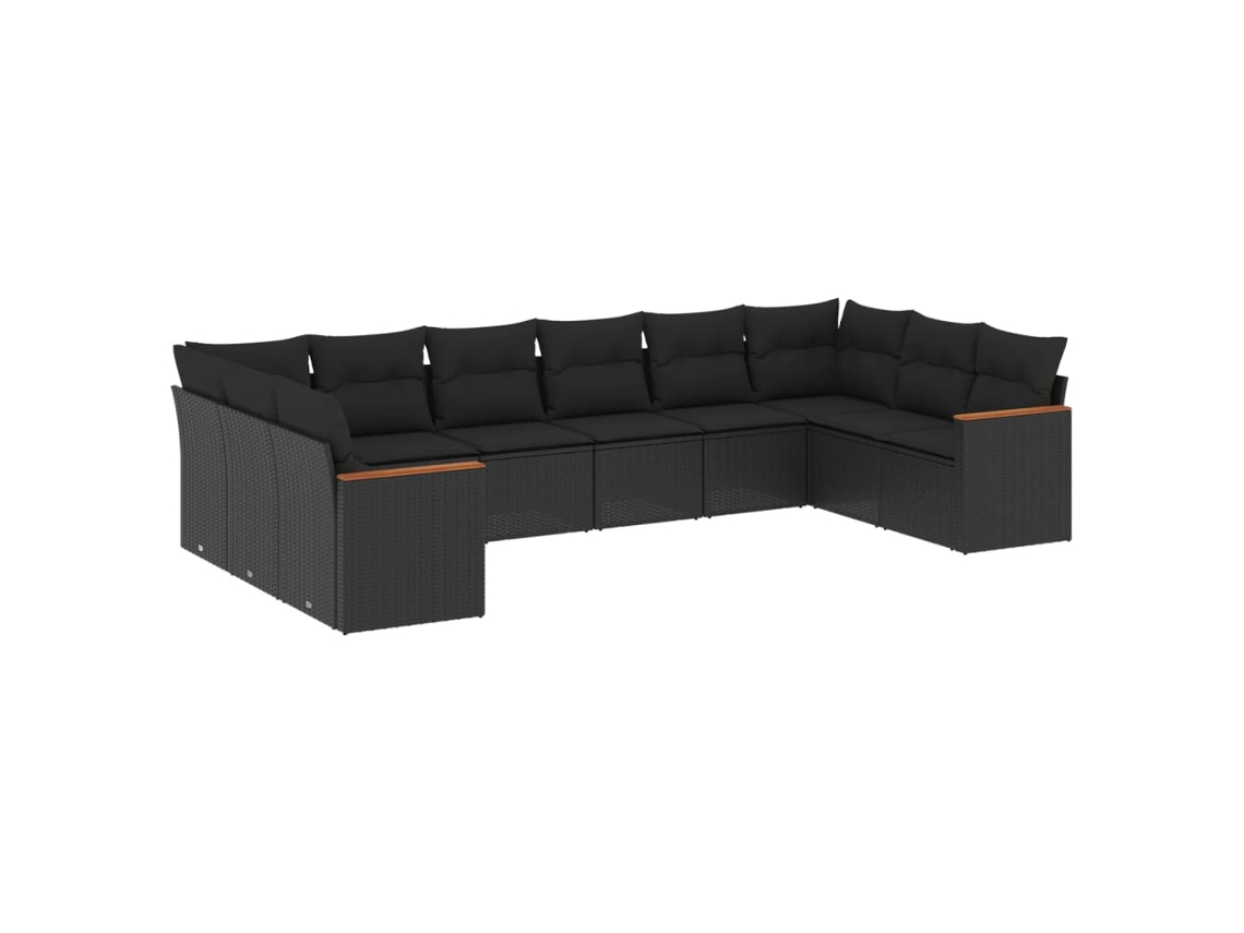 Conjunto de 10 Sofás de Jardim com Almofadões Vime Pe Preto MAISON EXCLUSIVE