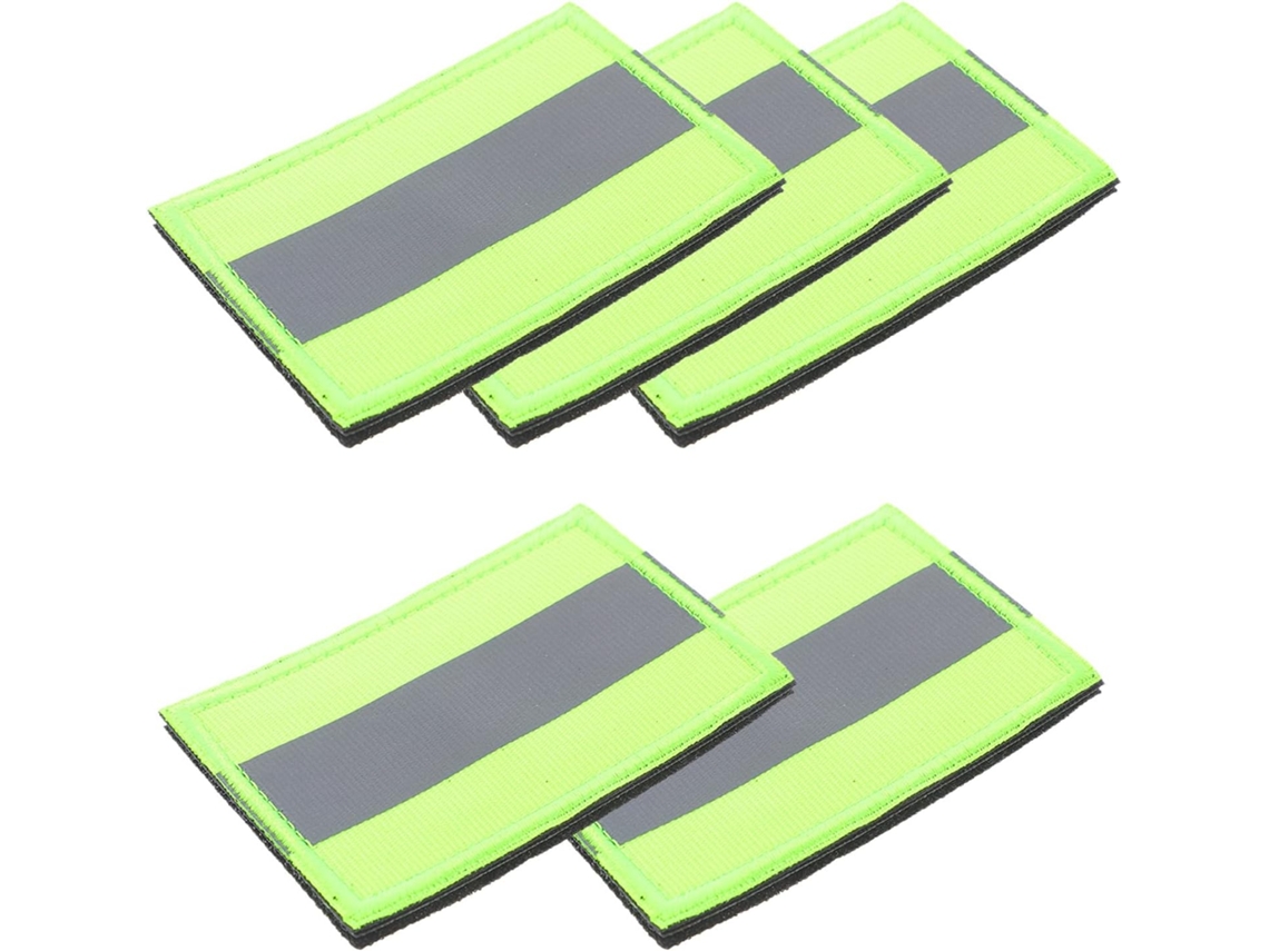 Conjunto Com 5 Patches Refletivos Verdes De Velcro E Embalagem.