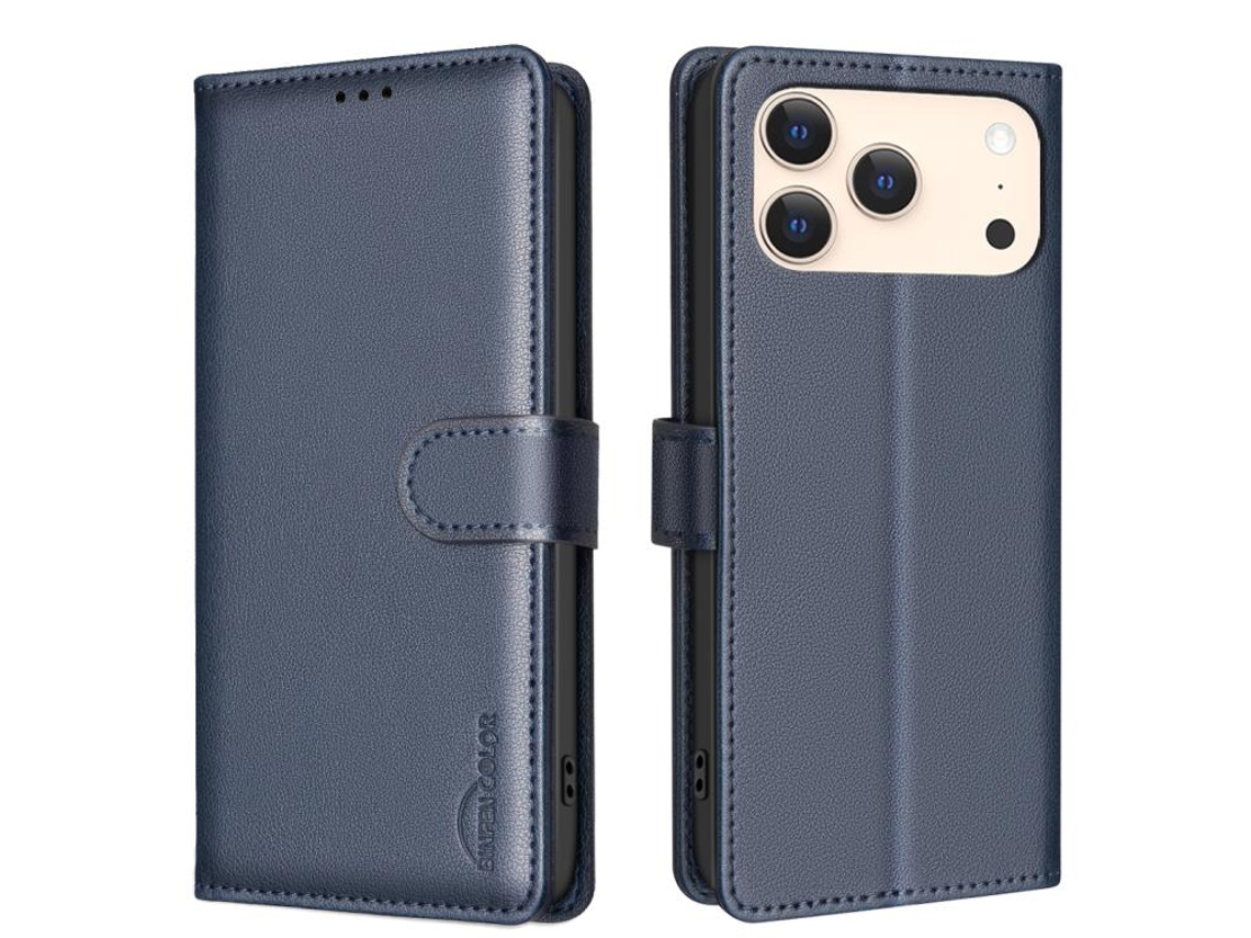 Capa De Couro Para Iphone 17 Pro Com Textura De Lichia E Proteção Rfid Antirroubo.