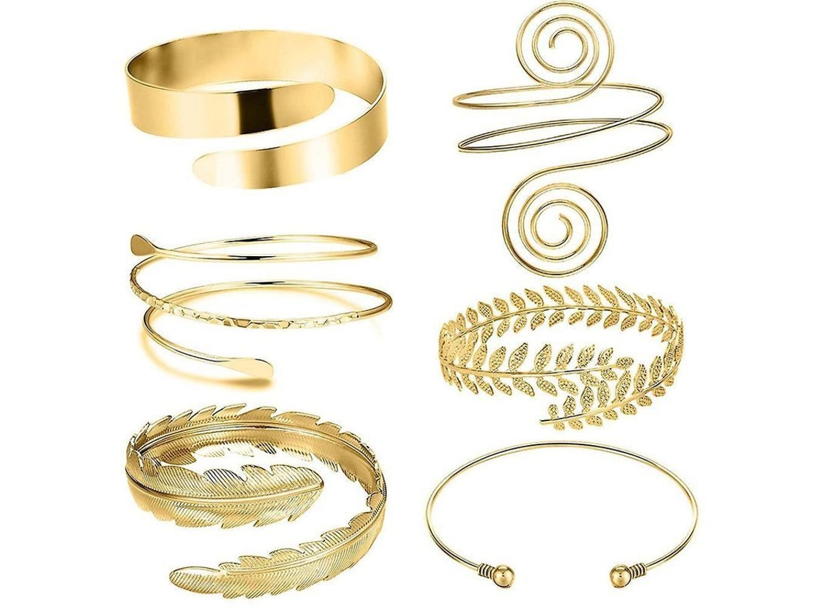 6pcs Brazaletes De Brazo Ajustables, Brazaletes De Brazo Superior Con Grabados, Conjunto De Brazaletes Xyugold Oro