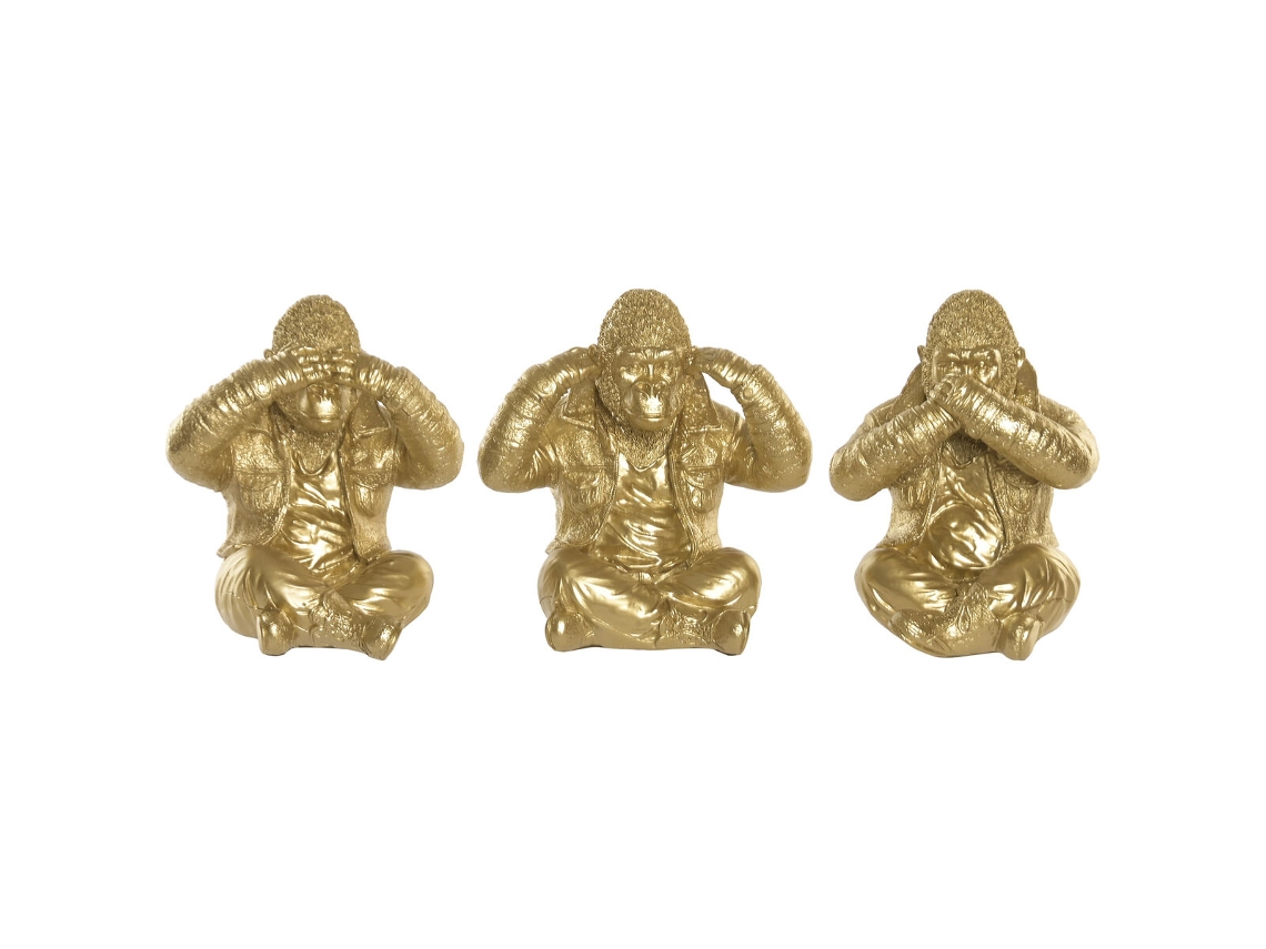 Figura Decorativa Home Esprit Dourado Gorila (3 Unidades)