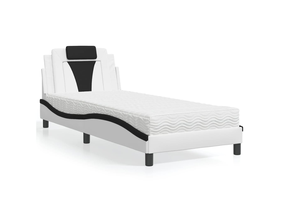 Vidaxl Cama Viana Com Colchão 90x200 Cm Couro Artificial Branco E Preto
