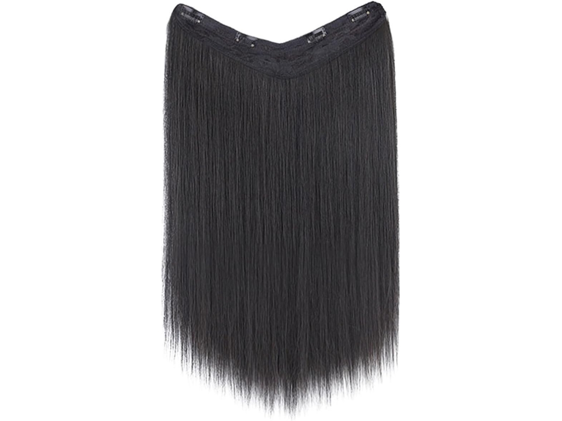 Aplique de cabelo feminino em fibra resistente a altas temperaturas, preto, com pressão confortável.