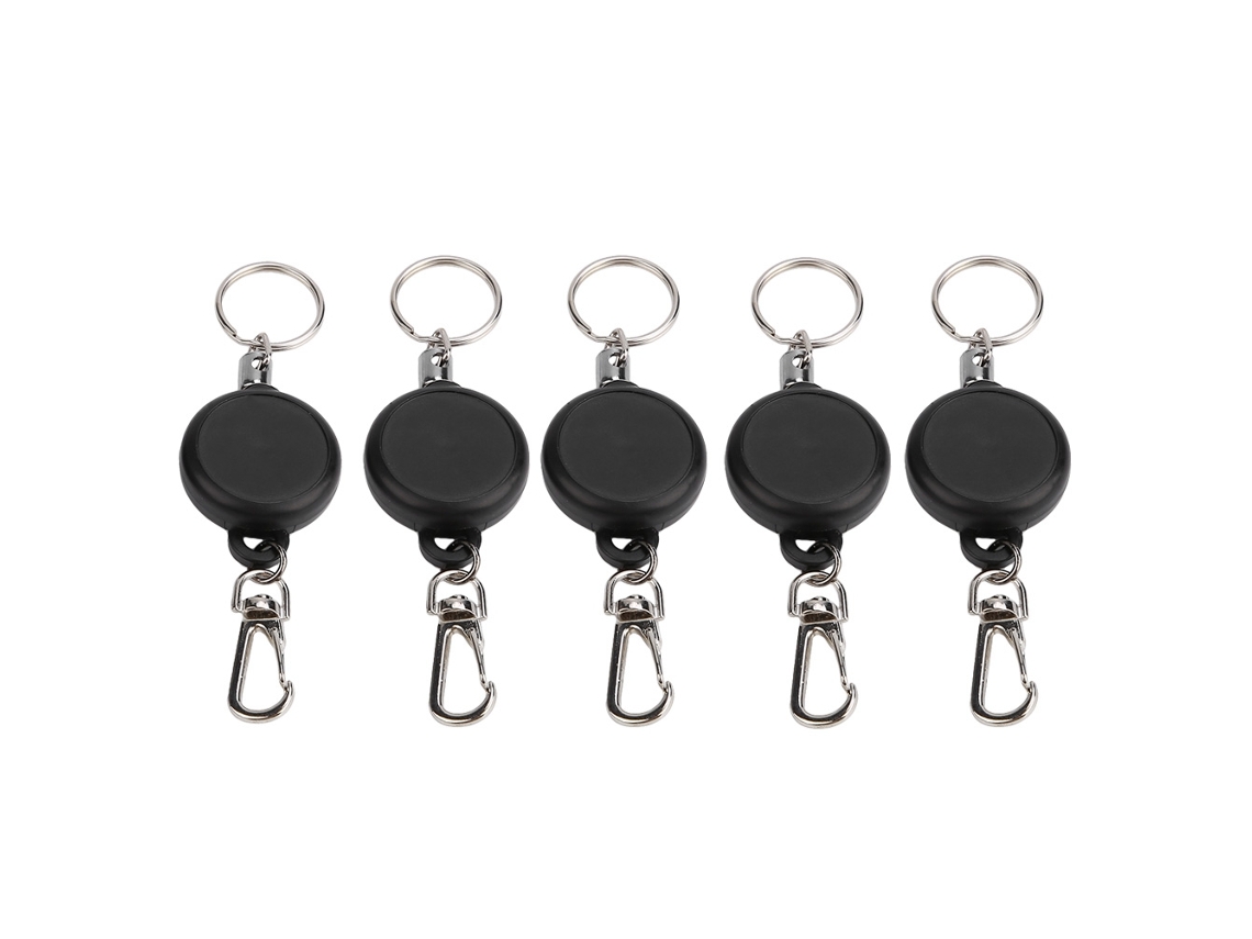 Conjunto de 5 chaveiros extensíveis com corda de aço de 60 cm