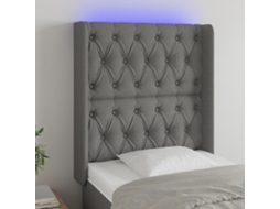 Cabecero con luces LED, tela, 83x16x118/128cm, gris oscuro