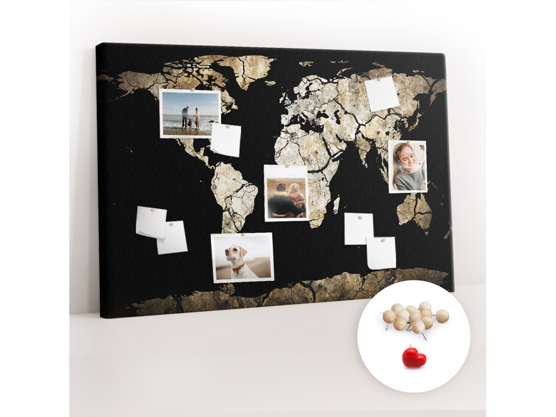 Quadro De Cortiça Com Impressão Mapa-múndi Seca Para O Quarto Das Crianças Espelharte (120x80 Cm)