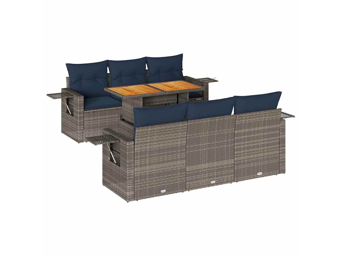 Conjunto de 7 Sofás para Jardim com Almofadões Vime Pe Cinzento MAISON EXCLUSIVE (7 pcs)