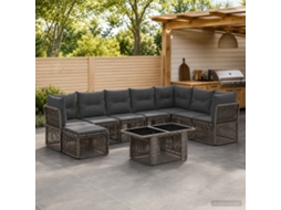 Vidaxl Conjunto De Sofá De Jardim 9 Unid. Cinzento Vime Pe