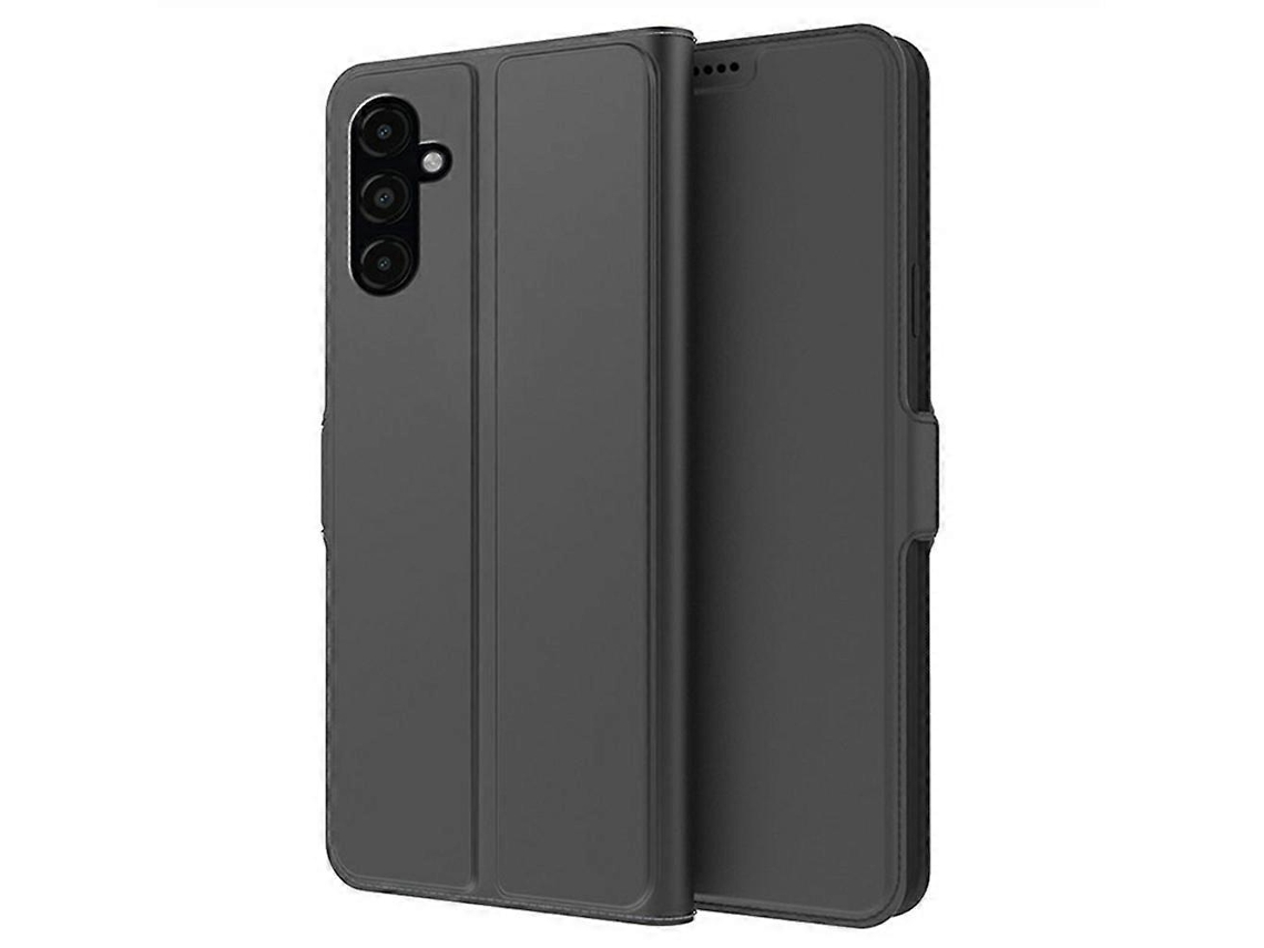 Capa Tkdaddy Para Samsung Galaxy M36 5g À Prova De Choque Tpu Com Revestimento Interno De Couro E Compartimento Para Cartão, Preta
