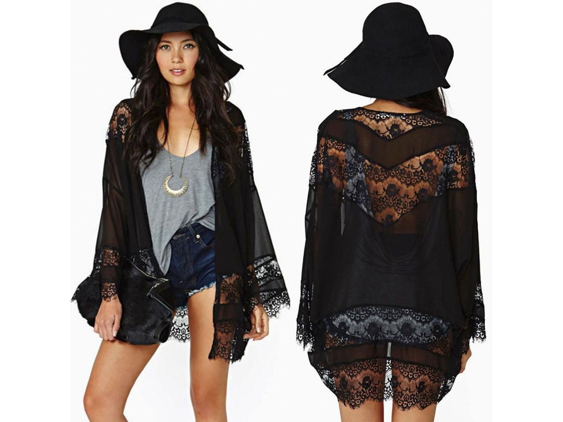 Jaqueta Kimono Feminina de Chiffon e Renda para as Festas de 2026