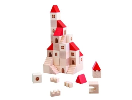 Blocos De Construção Detoa Bloco Castelo Júnior 96 Peças Madeira Natural/vermelho A Partir De 3 Anos