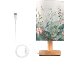 Abajur De Cabeceira Com Estampa Folhas E Flores Para Quarto, Portas De Carregamento Usb C, Luminária De Mesa Cabeceira