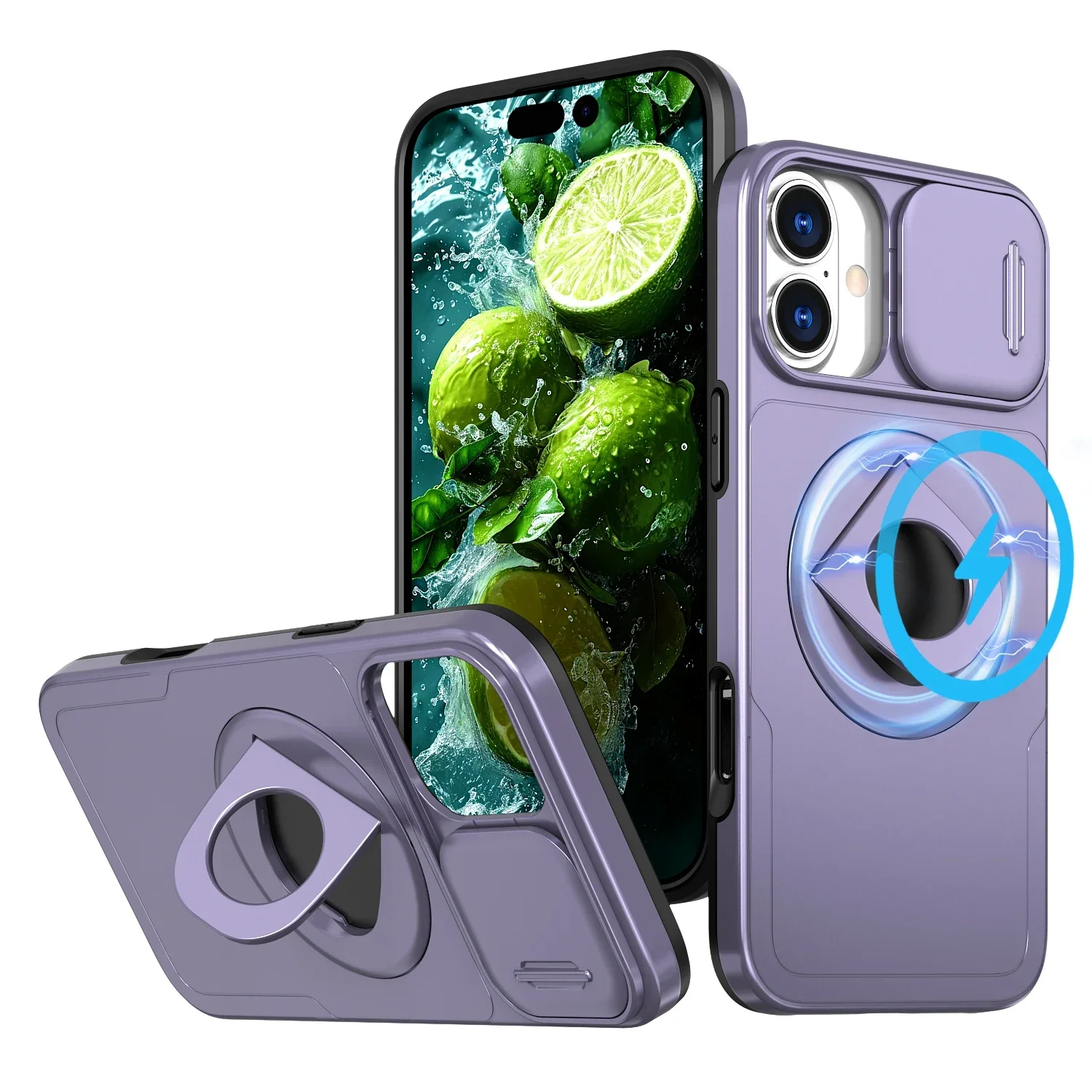 Capa Para Iphone 16 Plus Roxa, Resistente A Impactos E Com Anel Magnético.