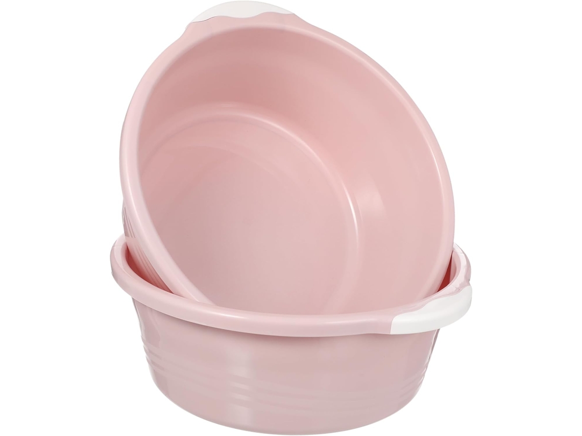 Conjunto De 2 Lavatórios Médios De Plástico Com Pés Antiderrapantes, Rosa Nórdico.