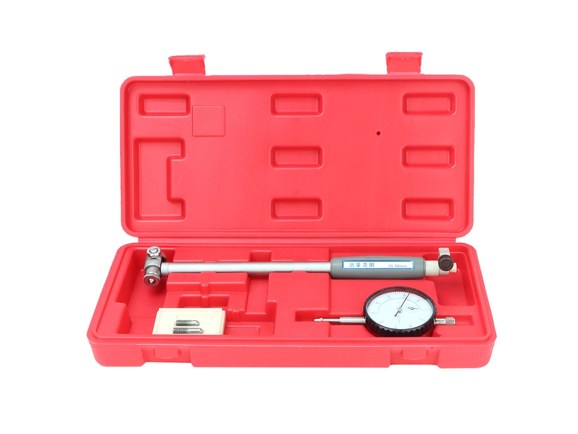 Medidor de furos com indicador de mostrador, escala de diâmetro interno de 35 a 50 mm, com precisão de 0,01 mm.