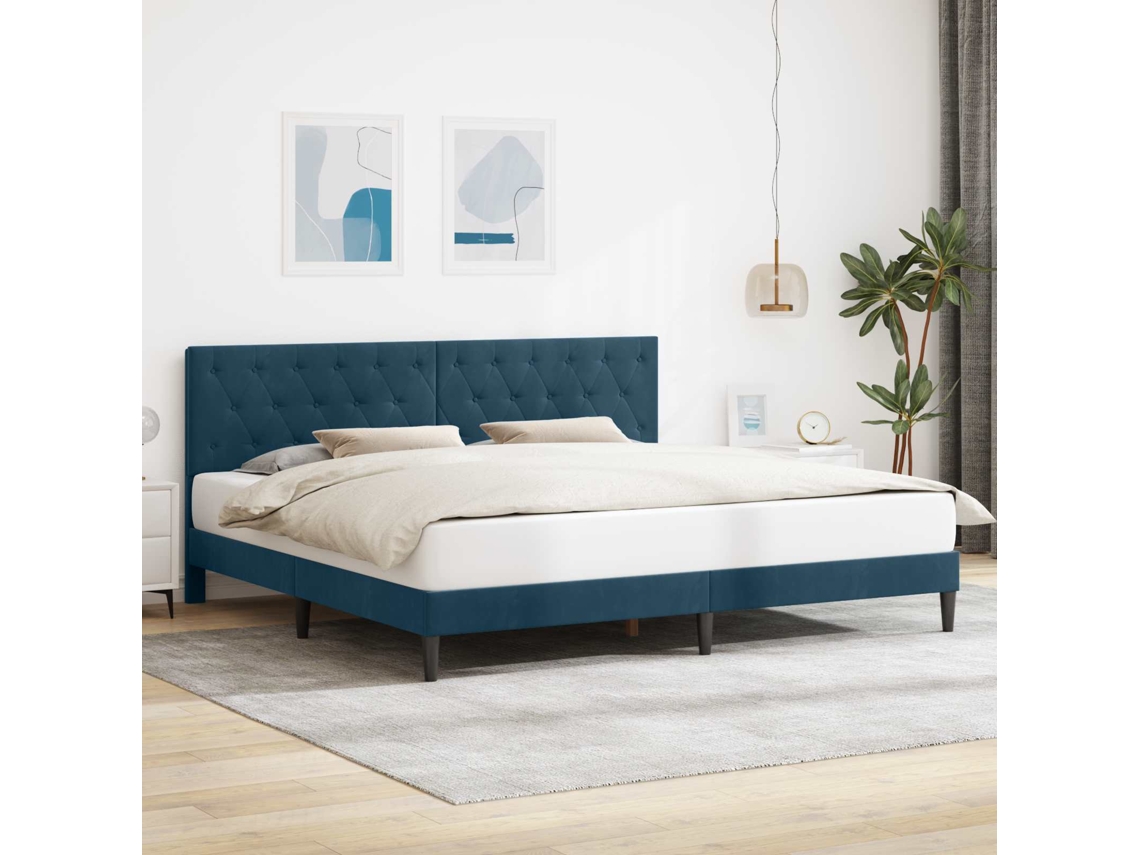 Vidaxl Estrutura Da Cama Com Cabeceira Azul 180 X 200 Cm Veludo