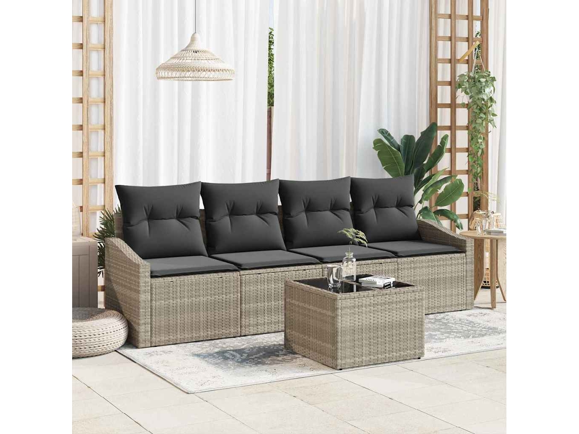 Vidaxl Conjunto De Sofás 5 Unid. Cinza Claro E Cinza Escuro Vime Pe