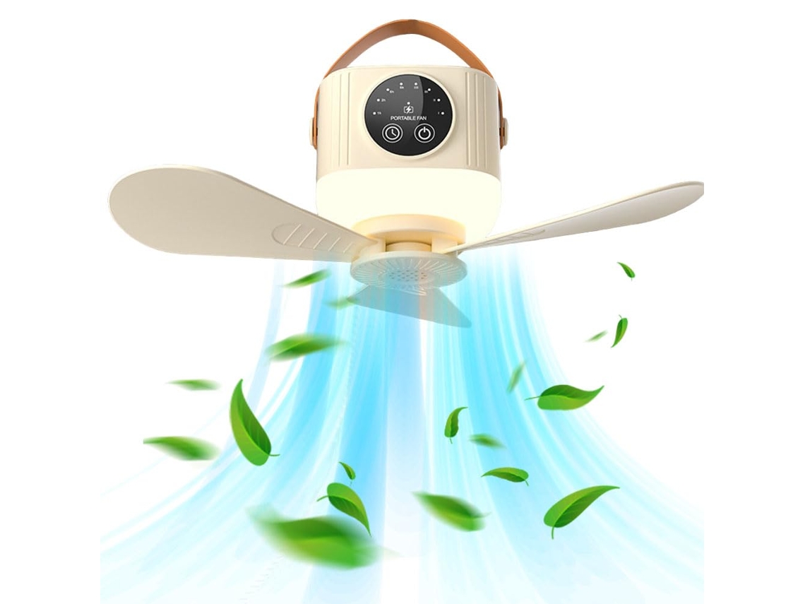 Ventilador De Camping De 7200mah Com Controle Remoto E Timer, Ventilador Portátil De Mesa/teto Para, 3 Níveis De Brilho, 4 Velocidades, Luz Led