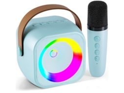 Máquina De Karaokê, Mini Caixa De Som Portátil Bluetooth Com 1 Microfone Sem Fio E Cor Azul Claro Aquaforge