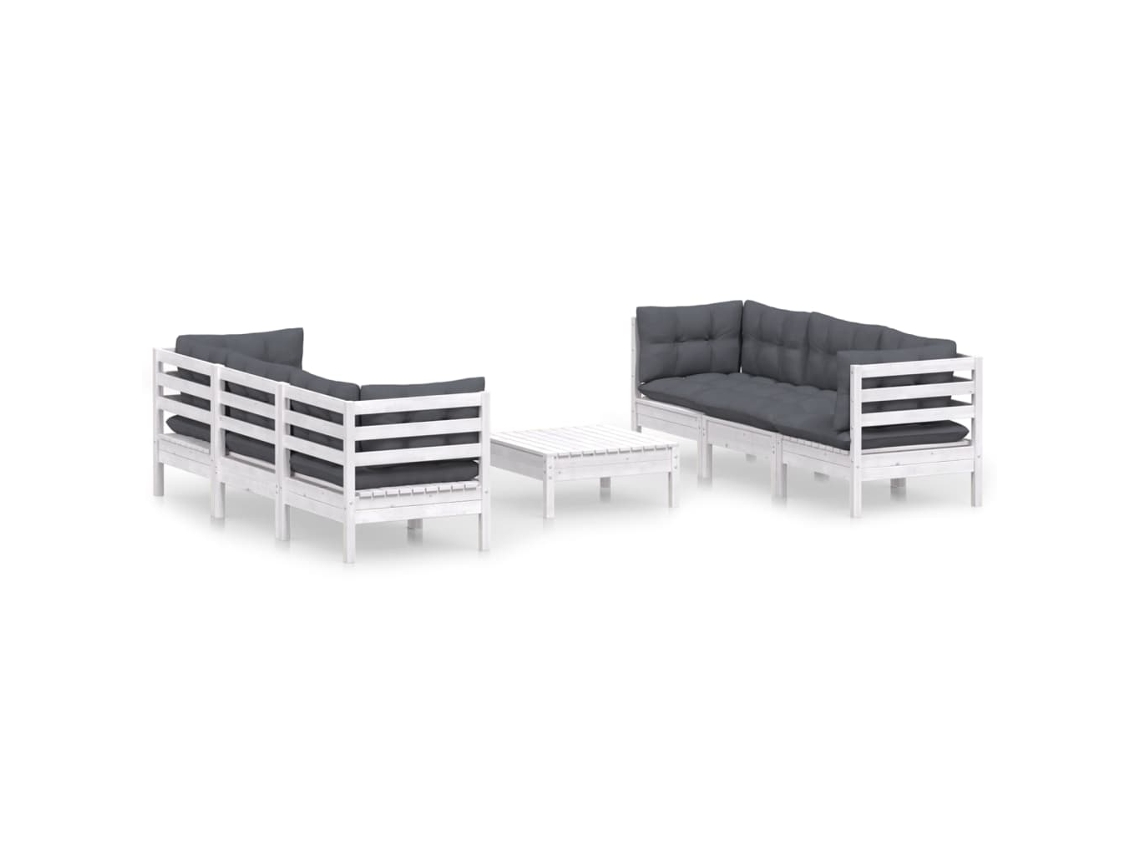 Conjunto de 7 Lounge de Jardim com Almofadões Antracite Pinho MAISON EXCLUSIVE
