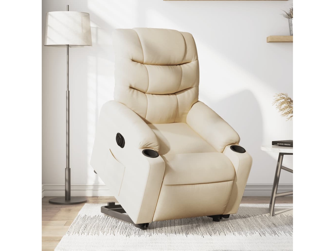 Vidaxl Poltrona Reclinável Elevatória Elétrica Tecido Cor Creme