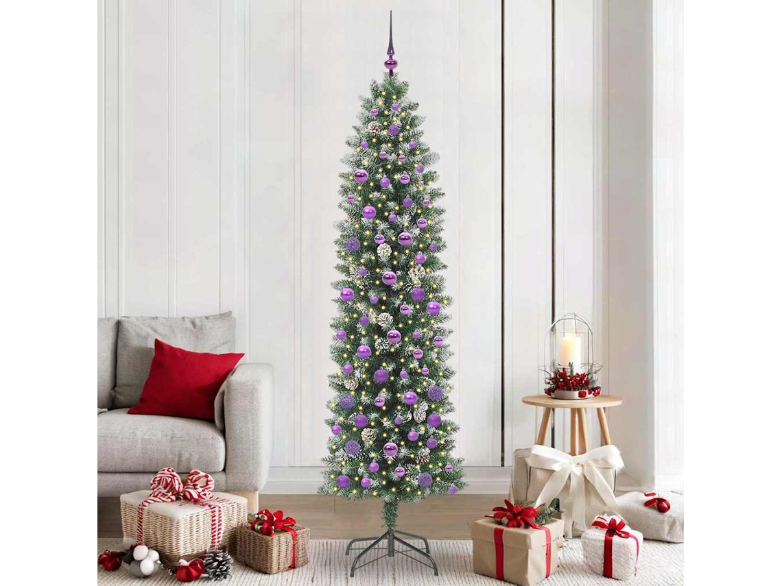 Vidaxl Árvore Slim De Natal Artificial Verde E Branco 210 Cm
