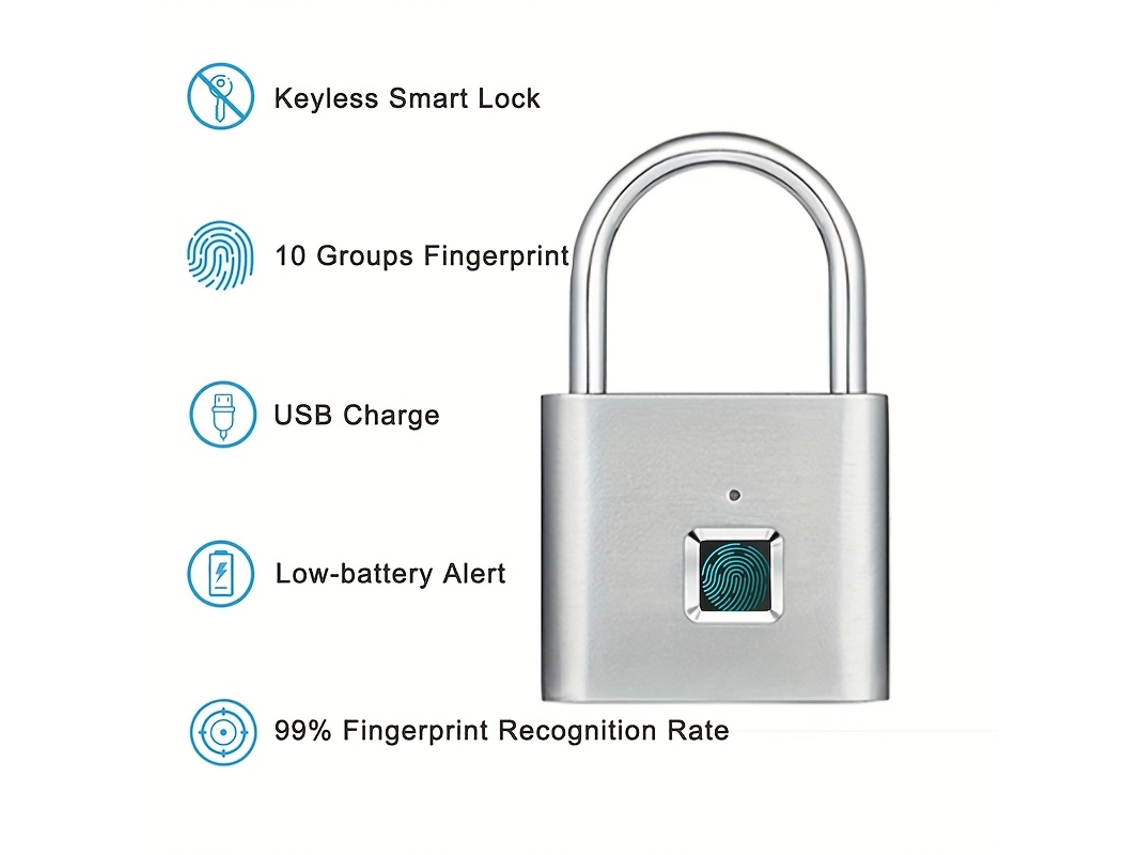 Cadeado Inteligente com Impressão Digital Premium Design Usb Recarregável por Tecnologia de Desbloqueio Durável STELASPLEN