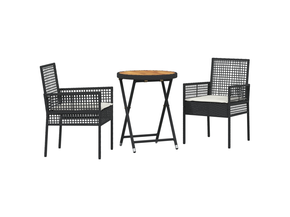Conjunto 3 Móveis De Jardim Vidaxl Preto Vime Pe (60 X 60 X 75 Cm)