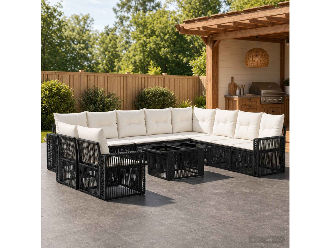 Vidaxl Conjunto De Sofá De Jardim 11 Unid. Preto E Branco Creme